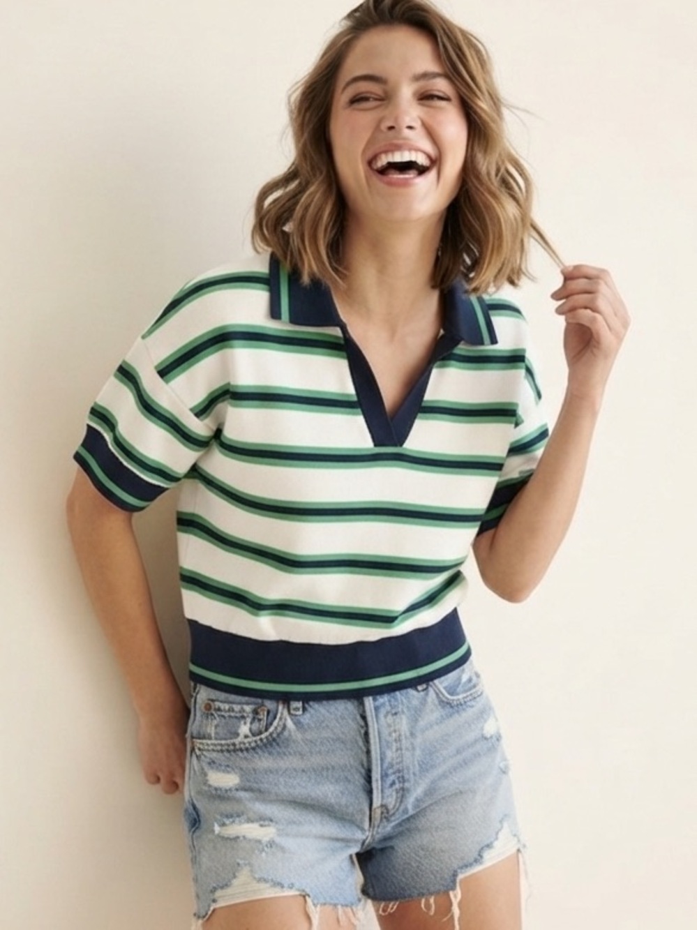 NWT Kaily K Striped Polo Shirt Size XS